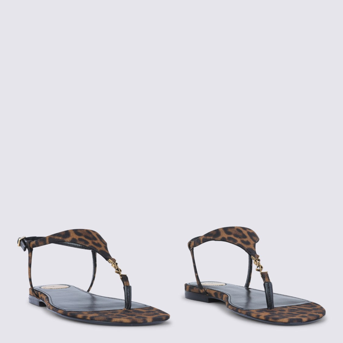 Saint Laurent Leopard Print Thong Flat Sandals With Ankle Strap