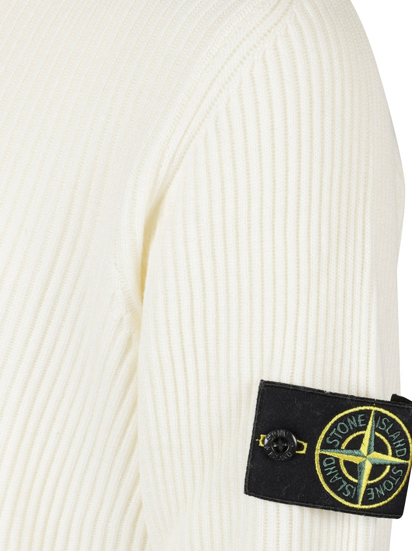 Stone Island Ribbed Knit Sweater With Crew Neckline And Logo Patch