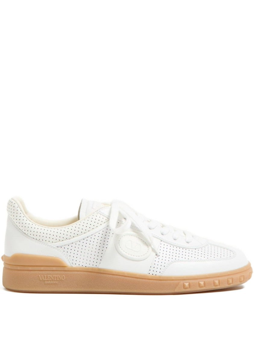 Valentino Garavani Perforated Leather White Sneakers With Embossed Details