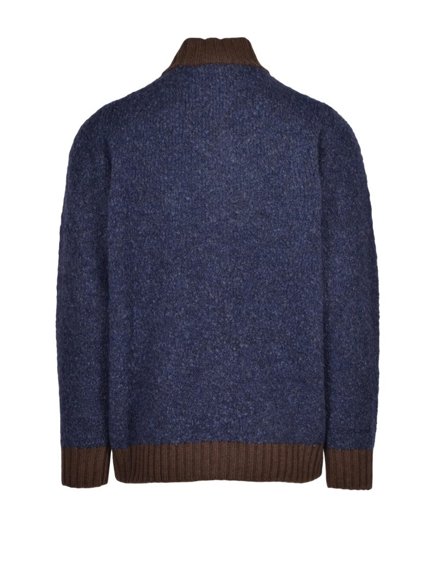 Cashmere Company P. Textured Knit Zip Cardigan With Contrasting Ribbed Trims
