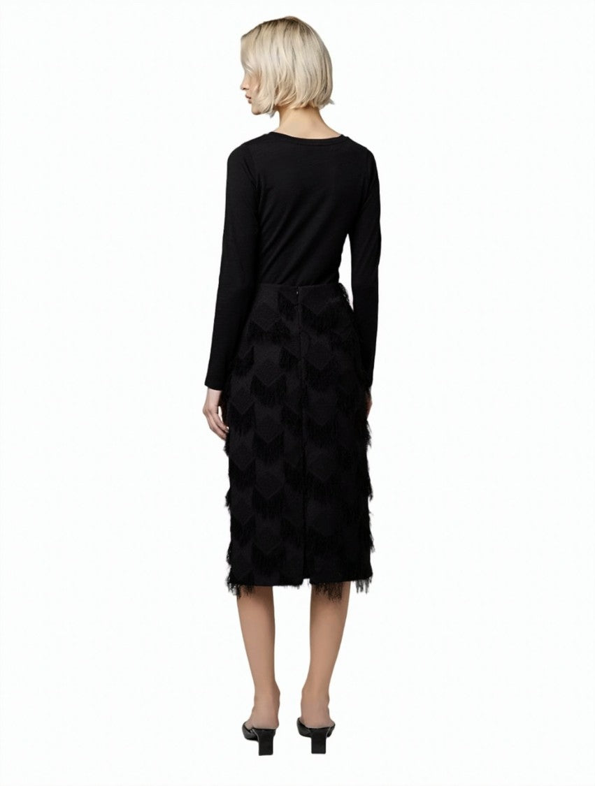 Alpha Studio Vrillé Diamond Pattern Fringed Midi Skirt
