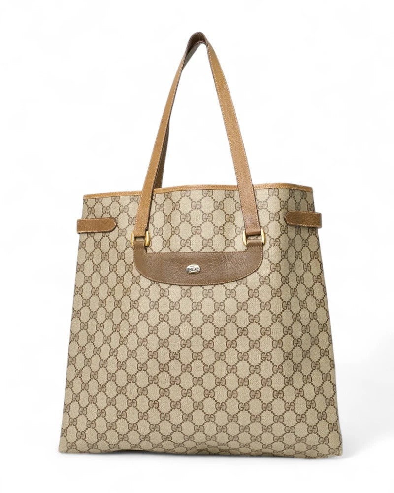 Gucci Vintage Gg Supreme Vertical Shopper In Brown