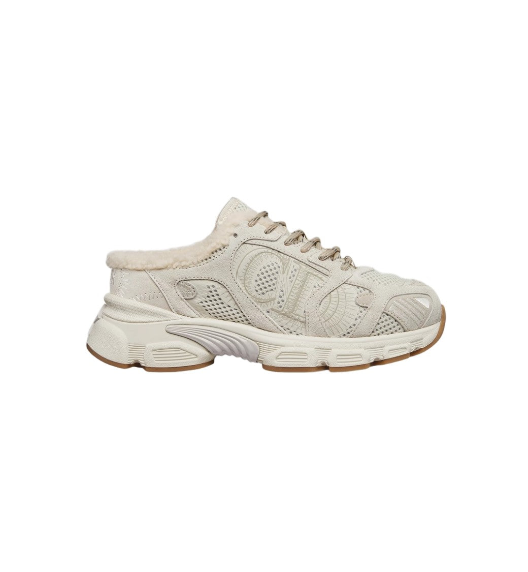 Christian Dior Beige Chunky Shearling Lined Star Sneakers