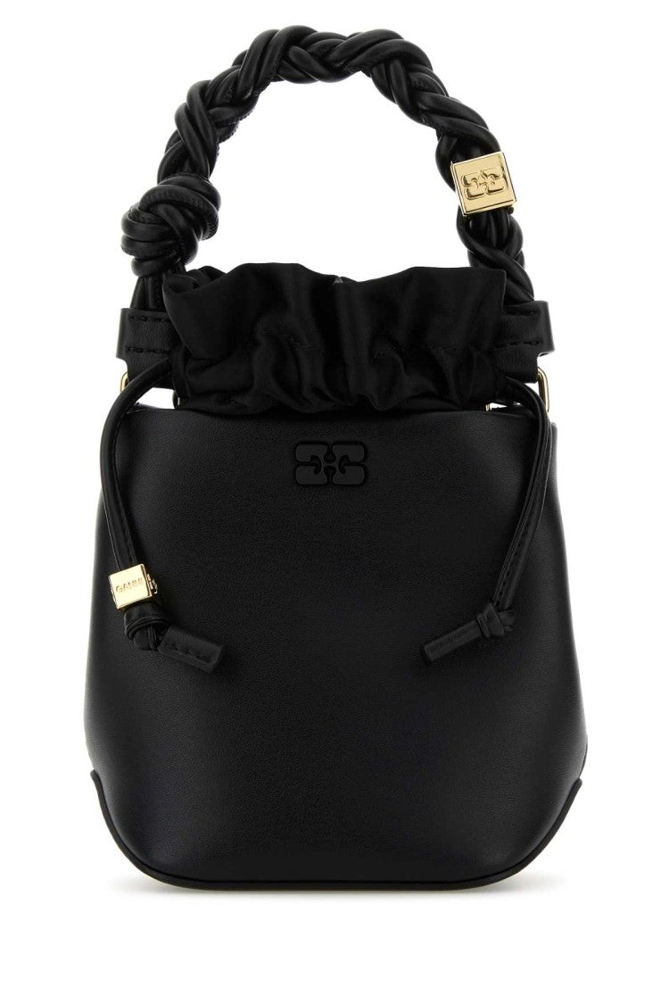 Ganni Black Leather Bou Bucket Bag