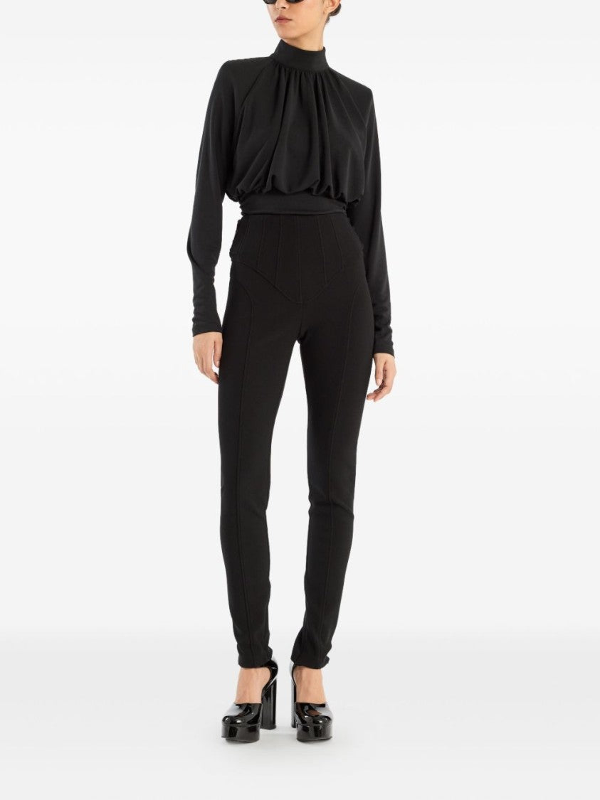 Rotate Draped Black Top With High Neckline