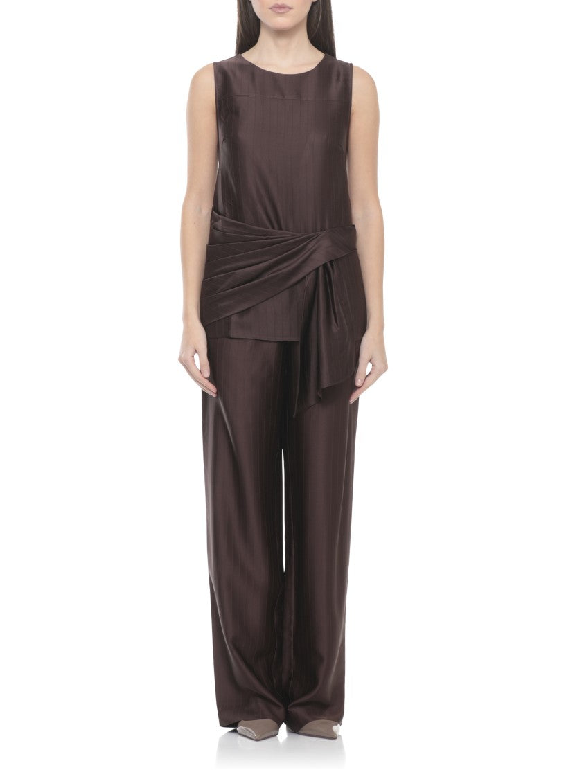 Loulou De Saison Brown Fonda Draped Viscose Tank Top