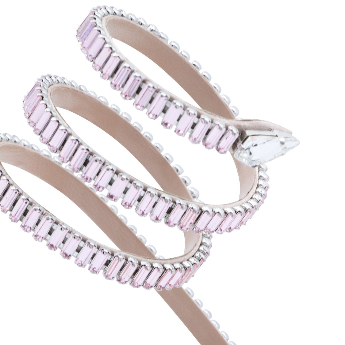 René Caovilla Nude Leather Sandals With Crystal Embellishments