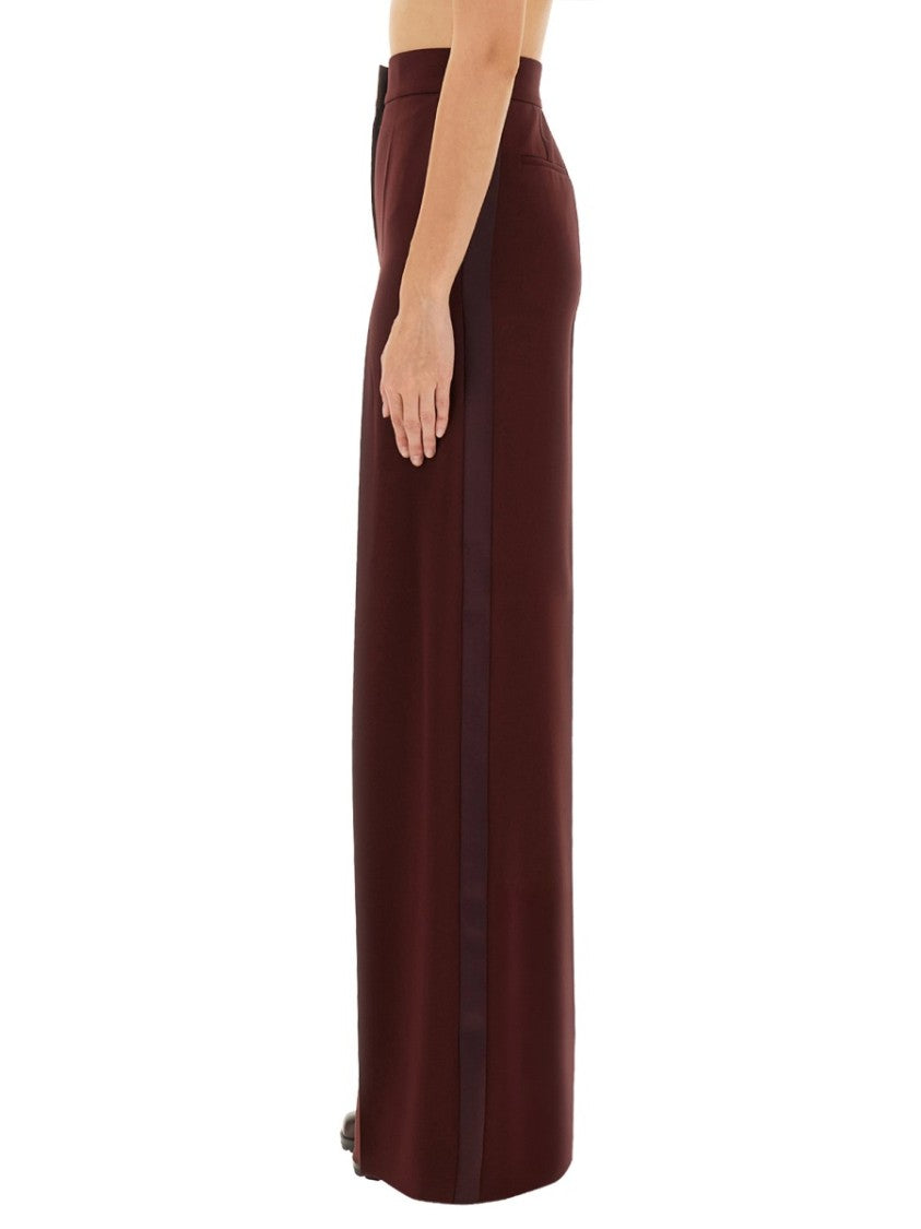 Max Mara Wide-Leg Burgundy Pants With Refined Side Stripe