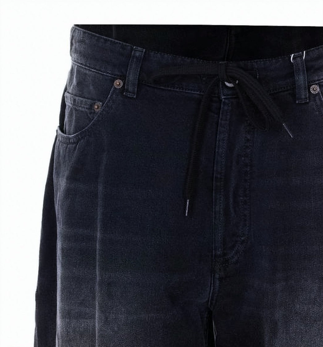 Mm6 By Maison Margiela Mid-Length Black Denim Drawstring Shorts