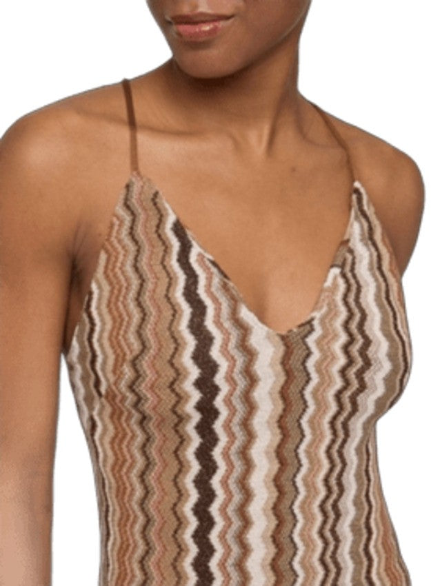 Mc2 Saint Barth Chevron Pattern Maxi Dress With Deep V-Neck