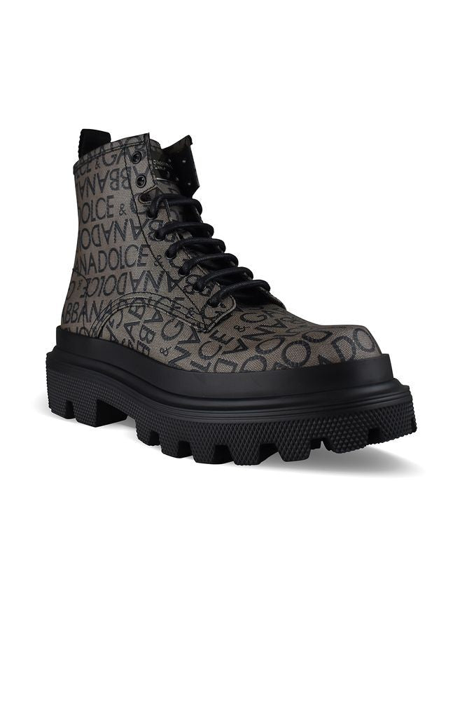 Dolce & Gabbana Beige Brown Canvas Booties