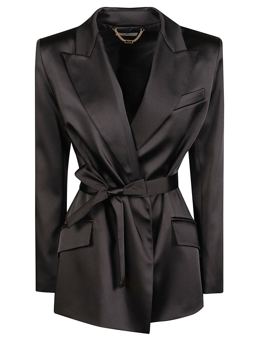 Elisabetta Franchi Structured Long Sleeve Jacket With Self-Tie Waist Detail