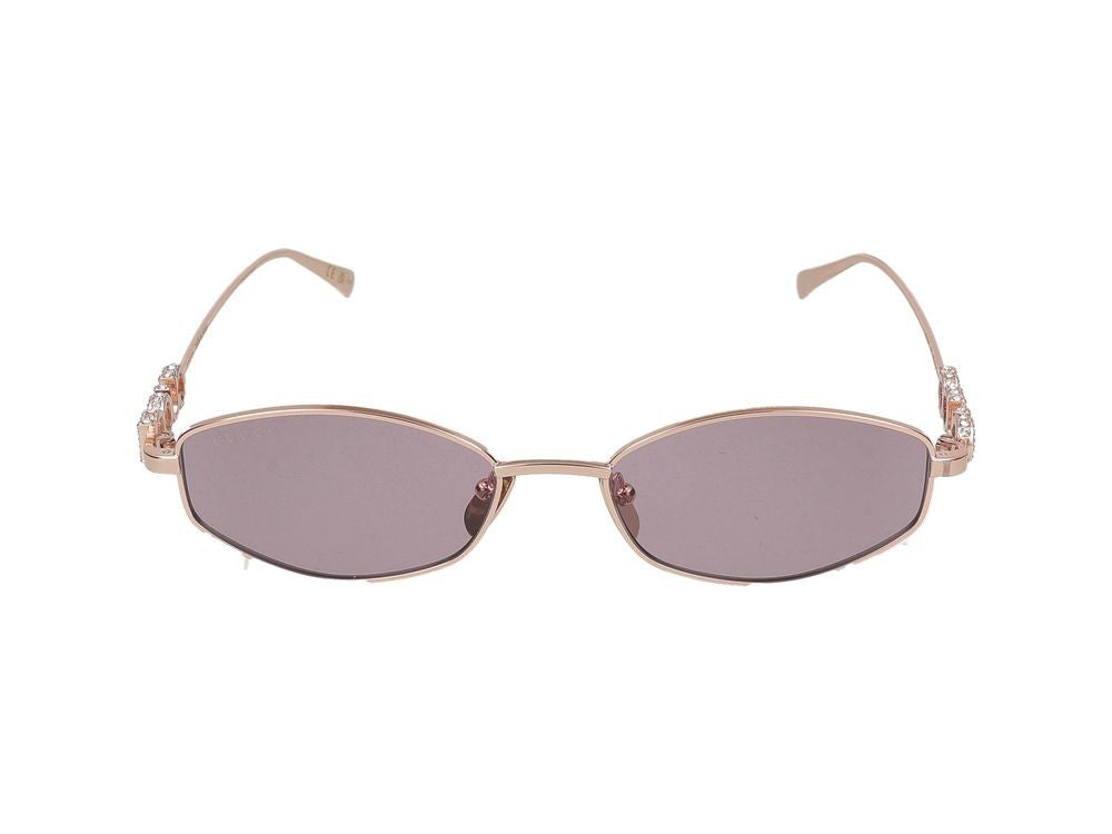 Gucci Gold Violet-Tinted Lenses Oval Metal Frame Sunglasses