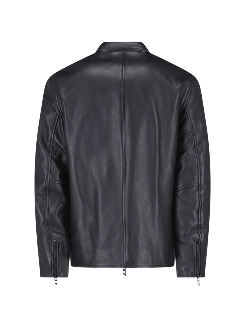 Diesel Black Lambskin Oval D Leather Jacket