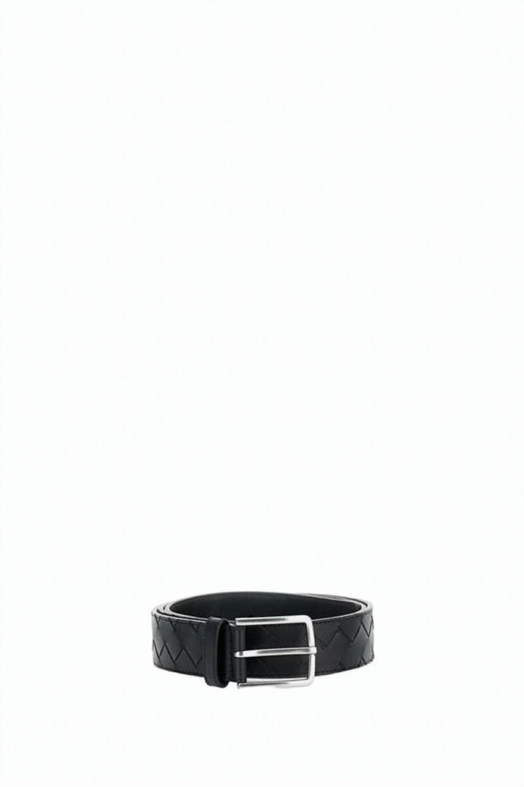 Bottega Veneta Intricate Weave Leather Belt With Polished Metal Buckle