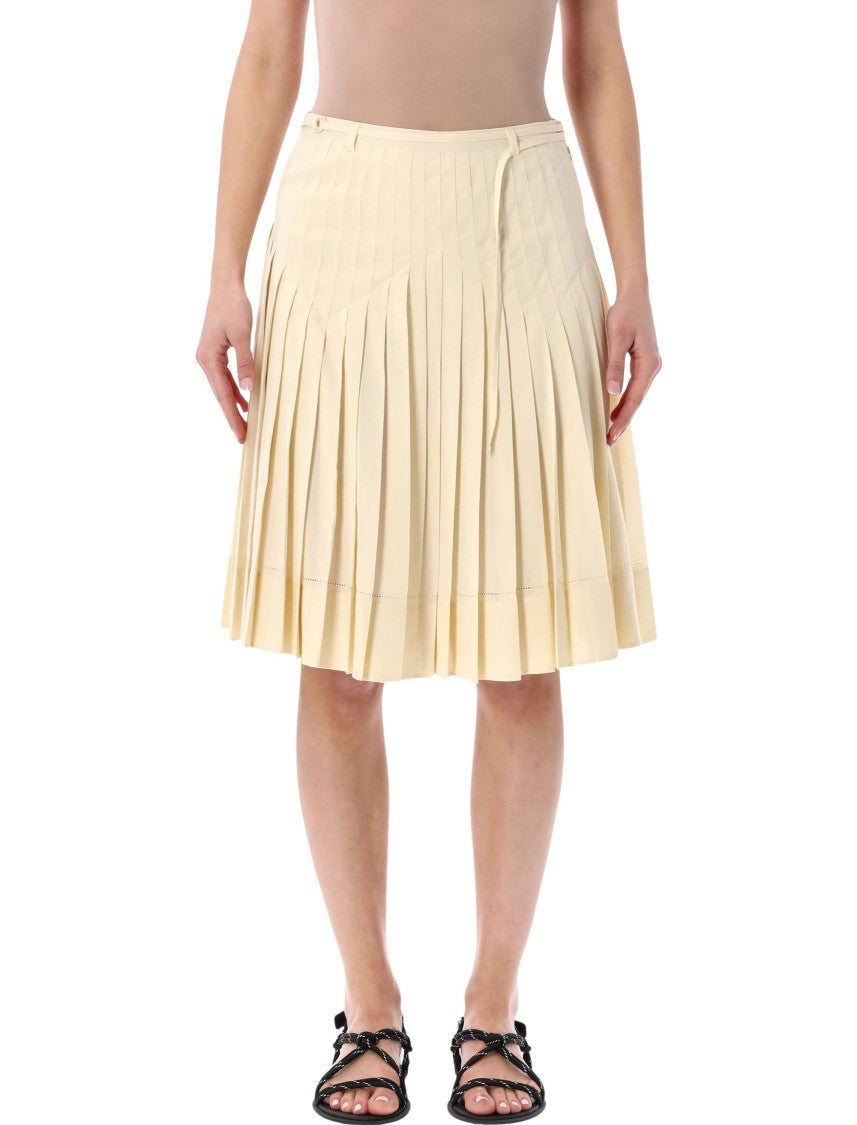 Low Classic Structured Pleated Midi Skirt With High Waist And Side Closure