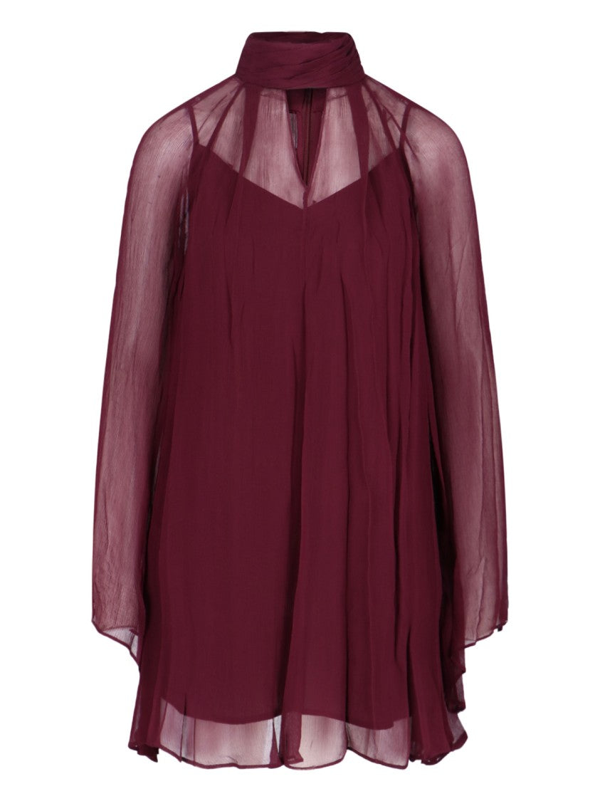Staud High-Neck Mini Chiffon Dress With Asymmetrical Hemline