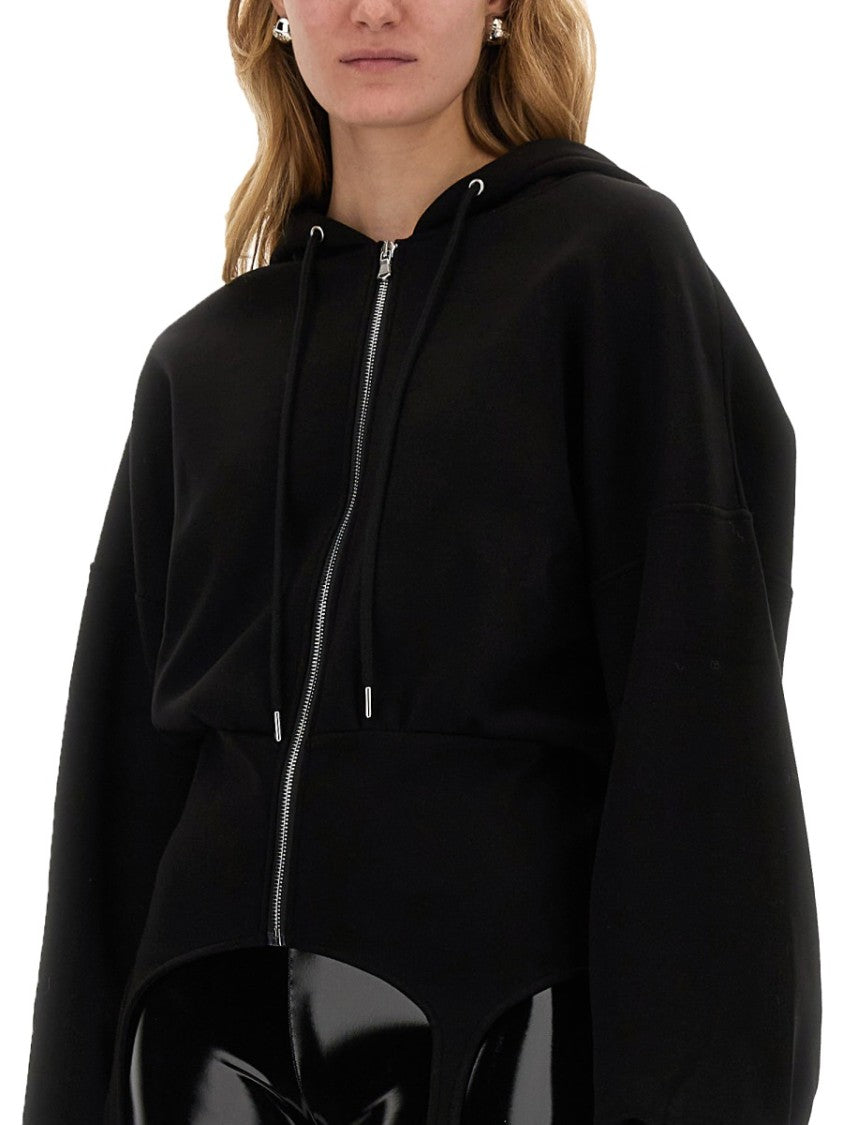 Fiorucci Cropped Black Sweatshirt With Suspender Detail