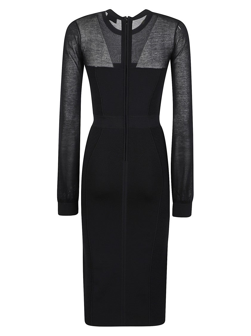 Elisabetta Franchi Tailored Viscose-Blend Sheer Sleeve Midi Dress