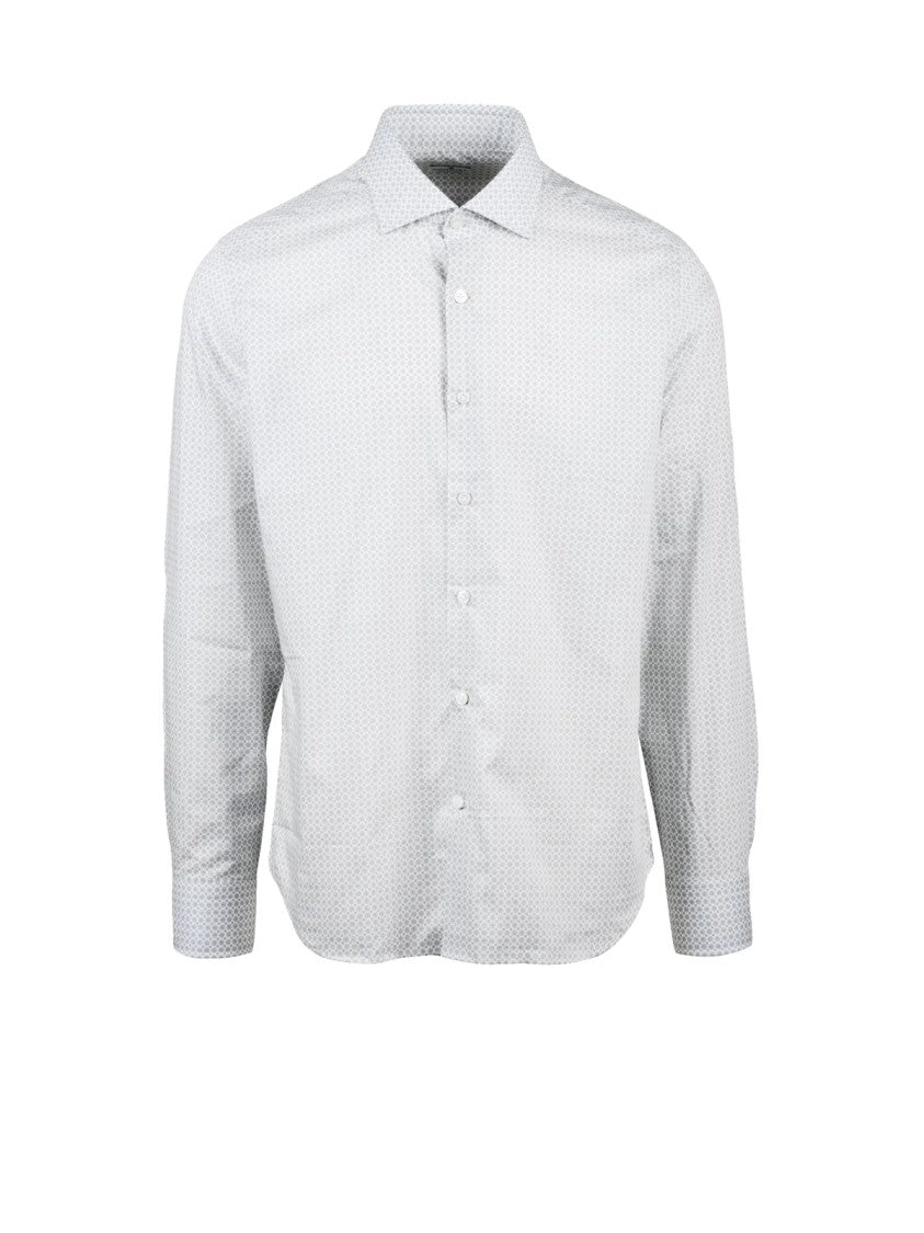 Sonrisa Fior Di Cotone Light Grey Geometric Pattern Cotton Shirt