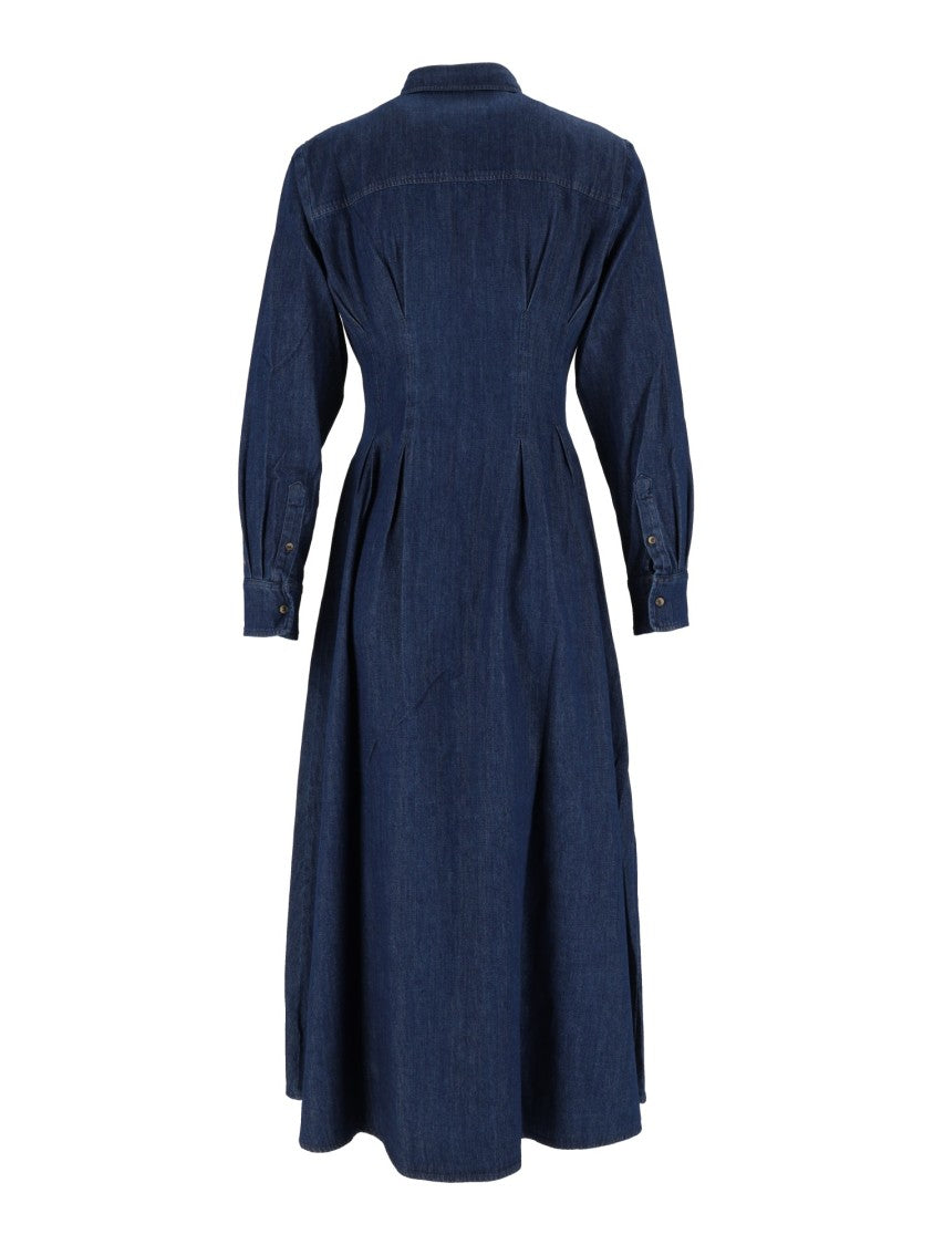 Mc2 Saint Barth Indigo A-Line Denim Midi Dress