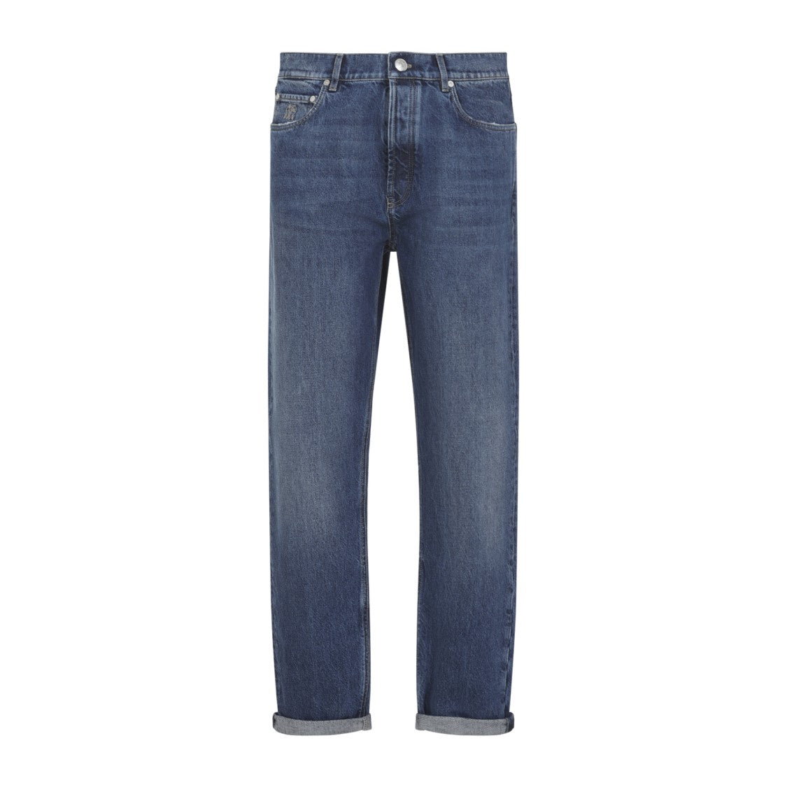 Brunello Cucinelli Denim Blue Cotton Jeans With Concealed Fastening
