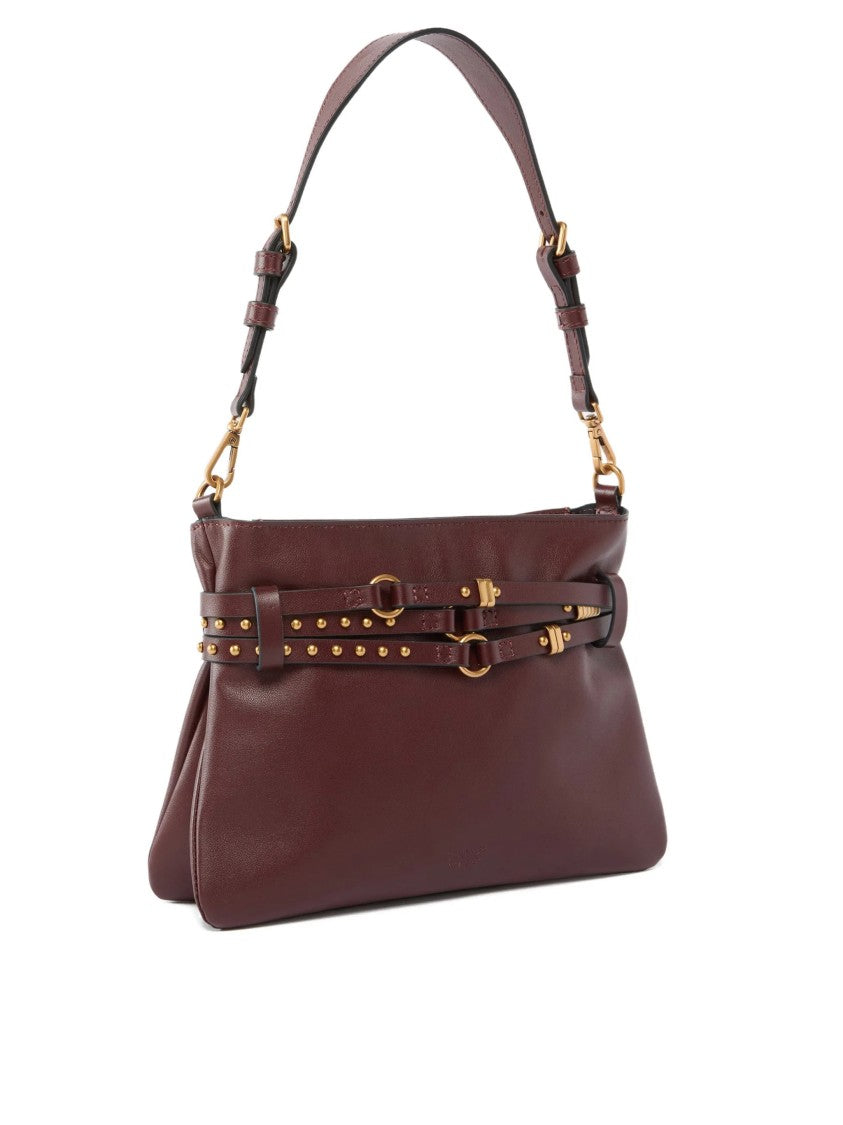 Pinko Burgundy Mini Structured Studded Shoulder Bag