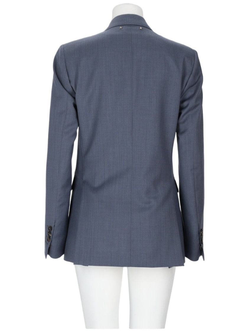 Golden Goose Tailored Baby Blue Double-Breasted Blazer With Wide Lapels