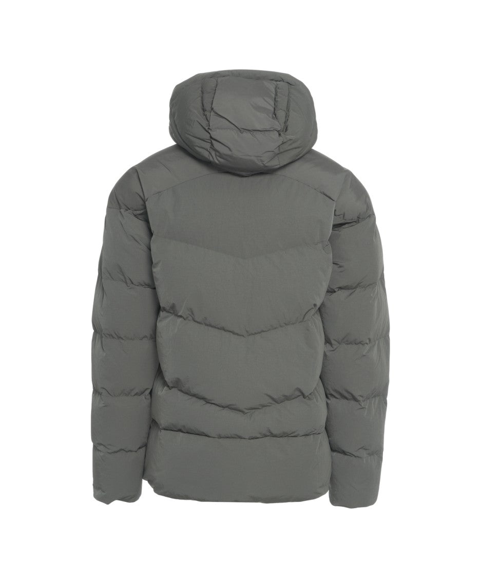 Blauer Padded Grey Quilted Down Jacket With Fixed Hood And Zippered Pockets