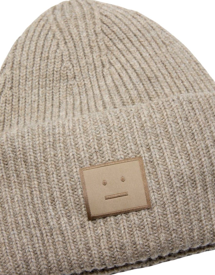 Acne Studios Ribbed Knit Beanie With Minimalist Face Design