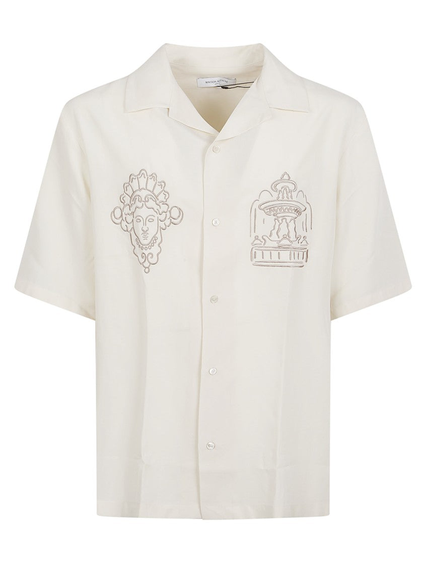 Maison Kitsuné Short-Sleeved Button-Up Shirt With Camp Collar And Embroidered Design