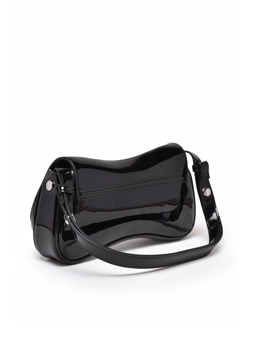Diesel Black Curved Leather Clip Closure Clutch
