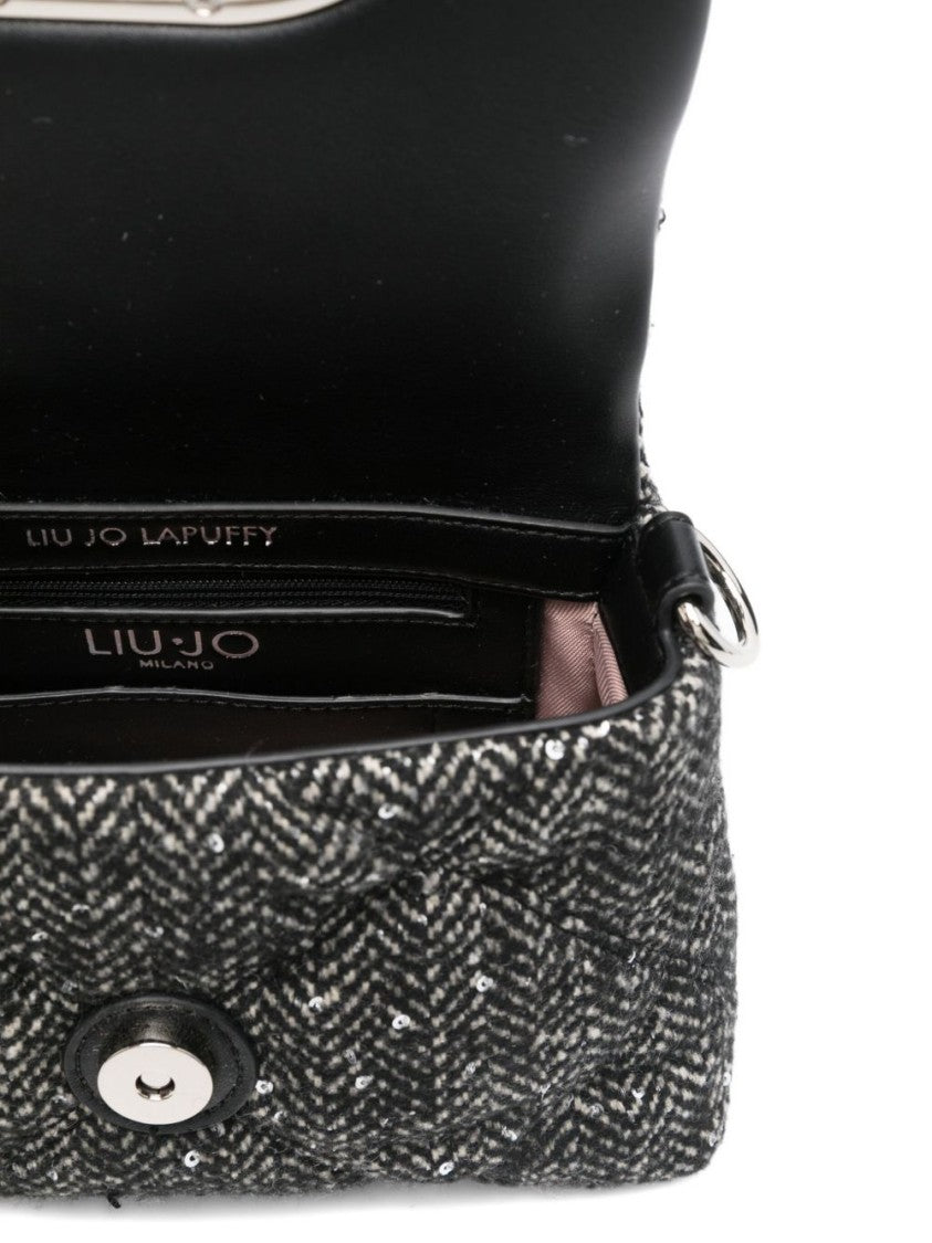 Liu Jo Textured Herringbone Black Bag With Metallic Clasp