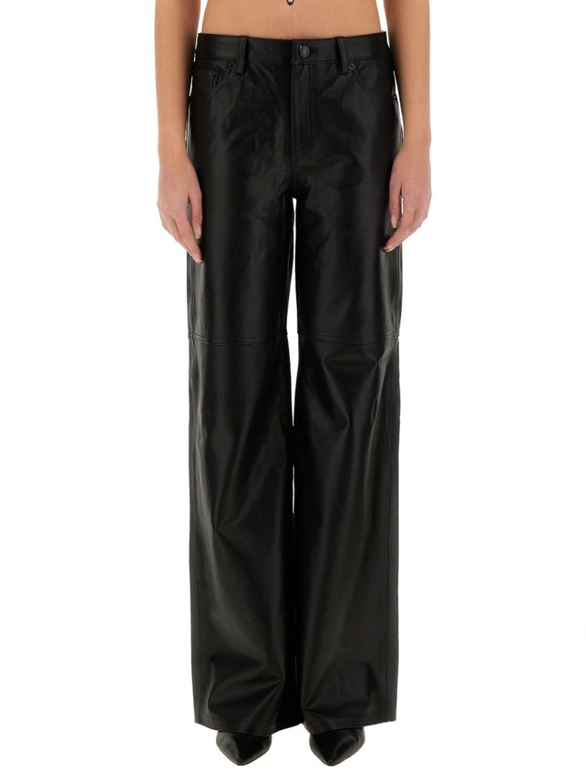 Michael Michael Kors Wide-Leg Black Lamb Leather Pants