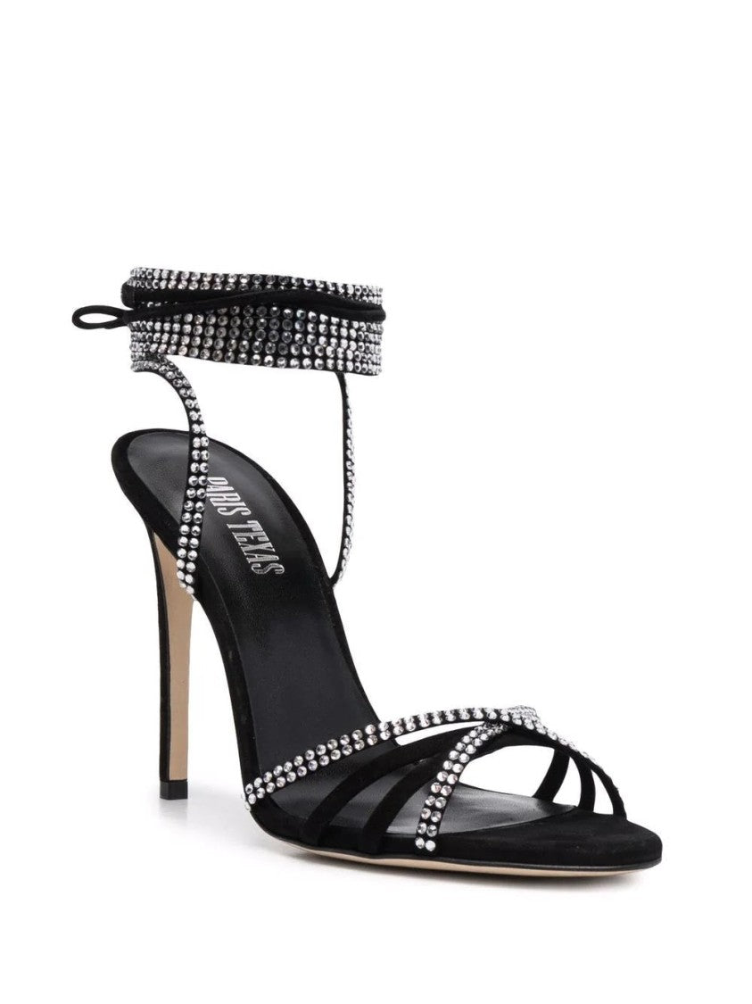 Paris Texas Black Holly Nicole Lace Up Rhinestone High Heel Pumps