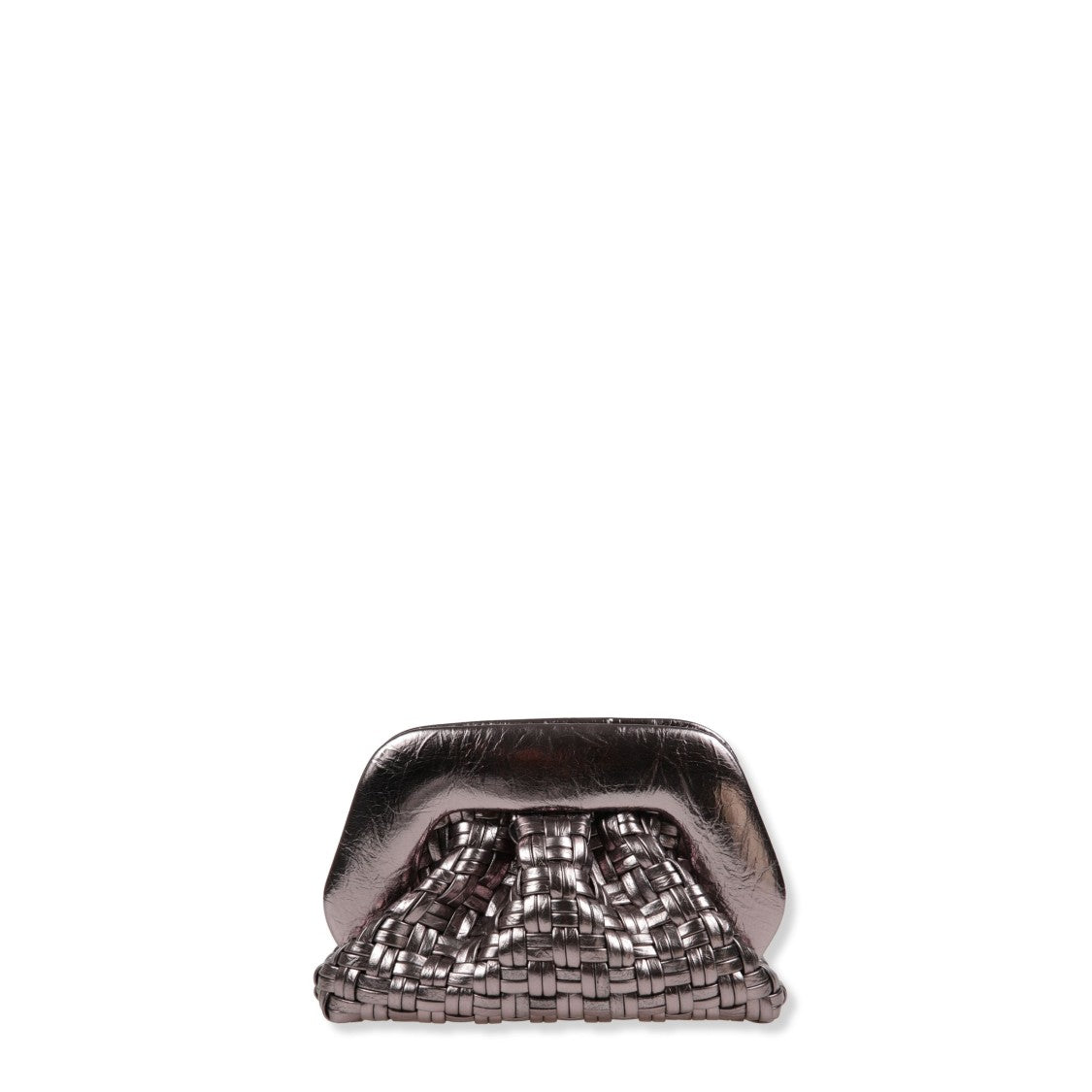 Themoirè Micro-Woven Laminated Handbag With Dark Silver Finish