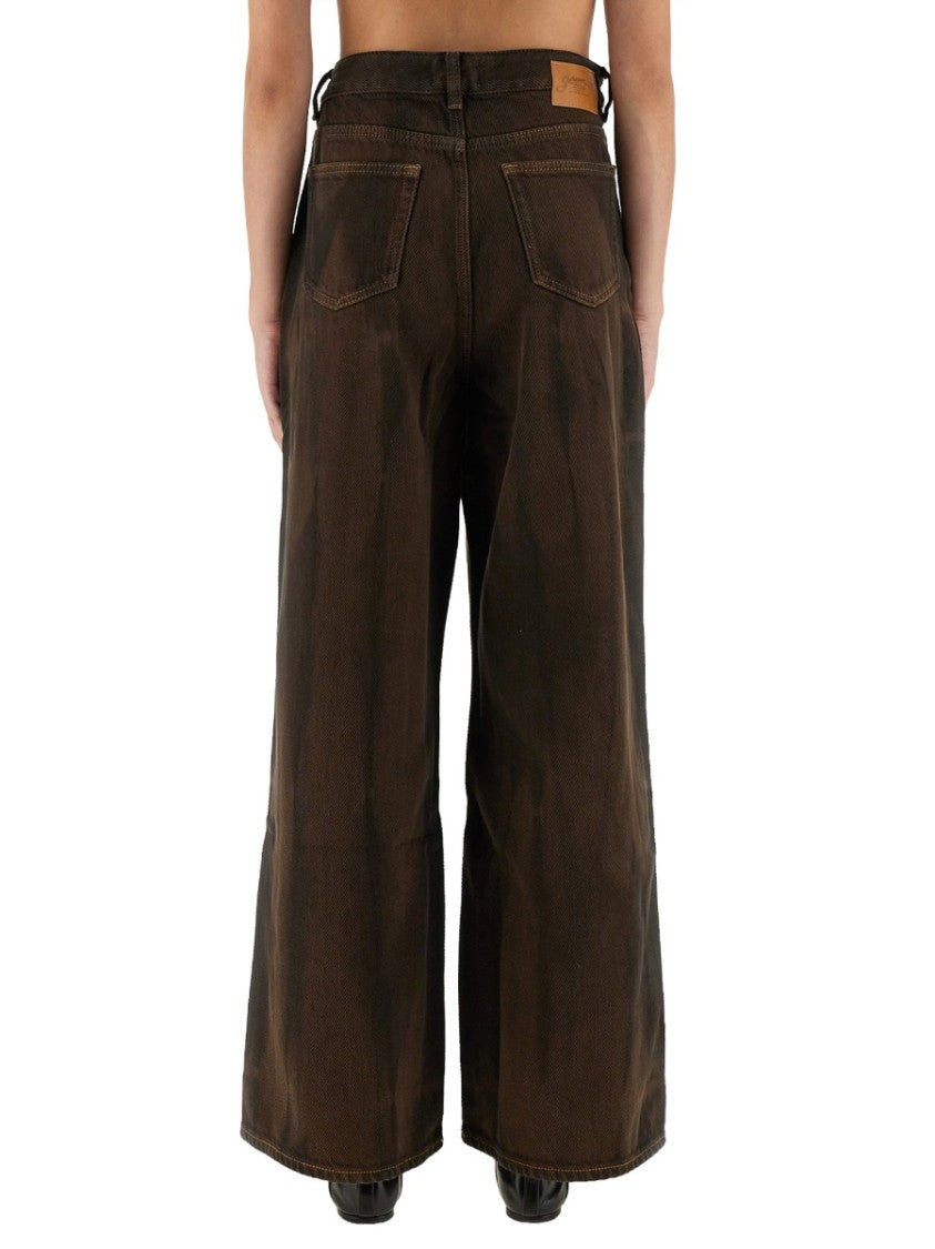 Ganni Wide-Leg Baggy Pants In Textured Organic Cotton