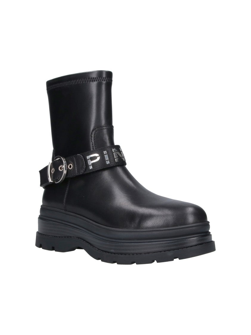 Pinko Black Eva 01 Buckle Leather Boots