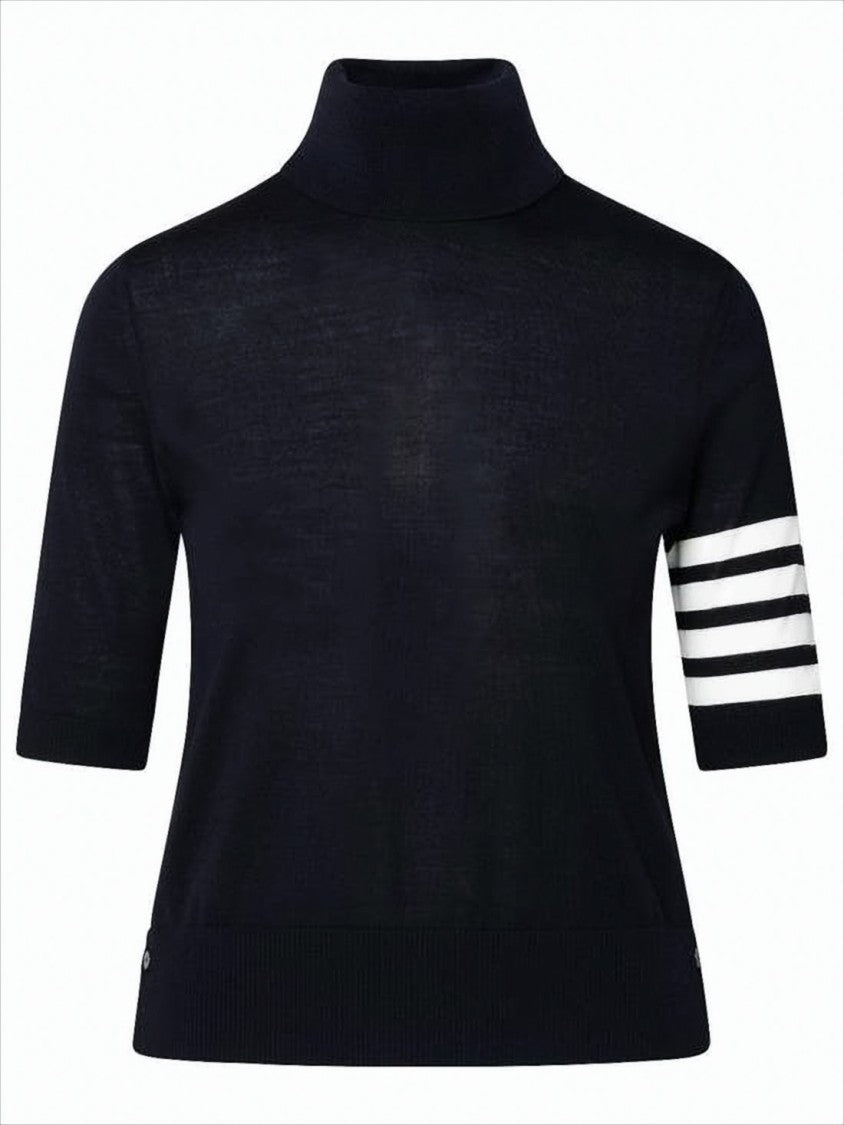 Thom Browne Fitted Black Turtleneck Sweater With Bold Stripe Detail