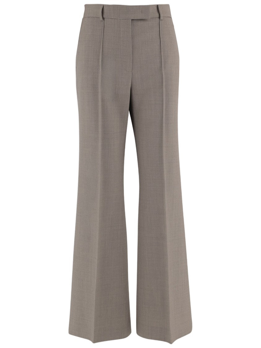 Ql2 Wide-Leg Beige Trousers With Pressed Pleats And Classic Waistband