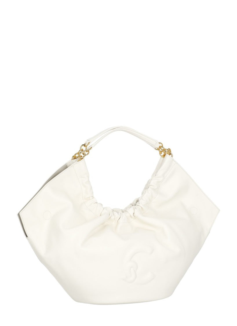 Coccinelle Medium Ivory Leather Shoulder Bag With Gold-Tone Accents