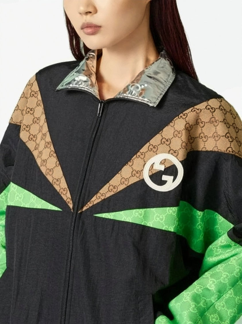 Gucci Geometric Panel Jacket With High Collar And Logo Patch