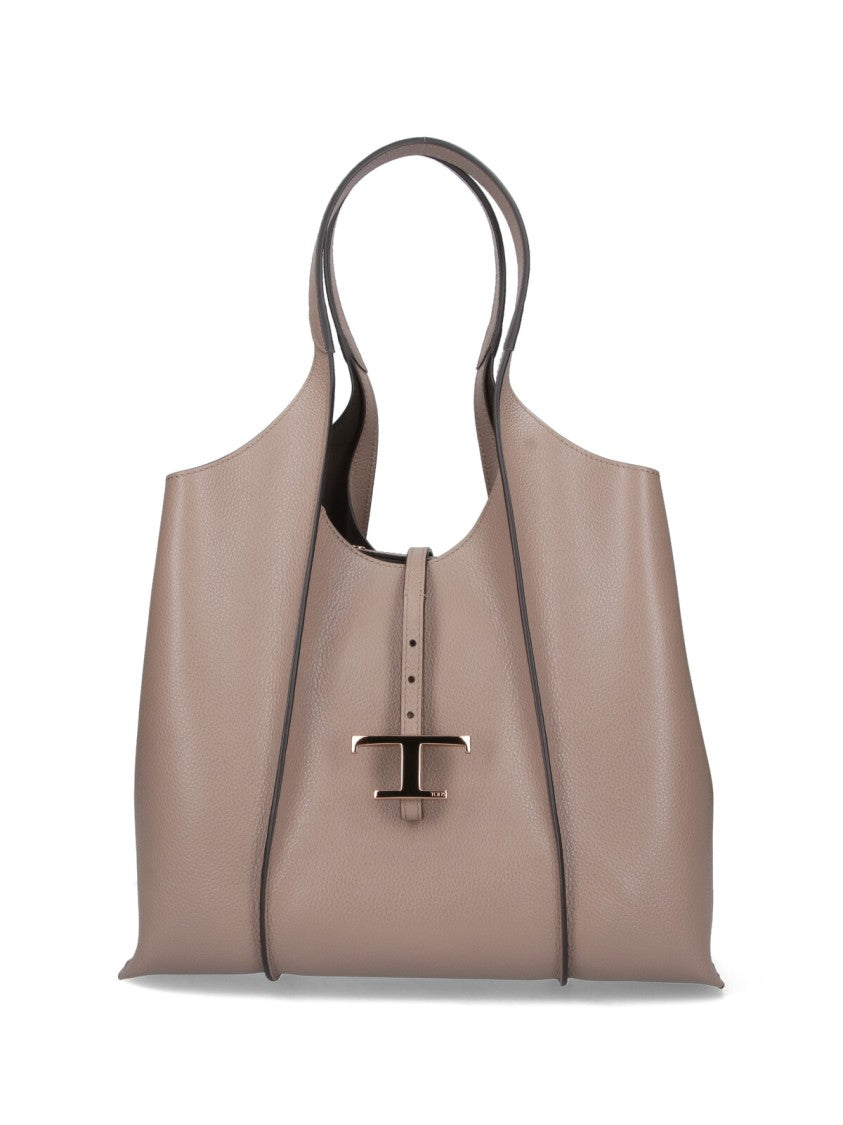 Tod's Tote Bag In Taupe Leather With Adjustable Strap