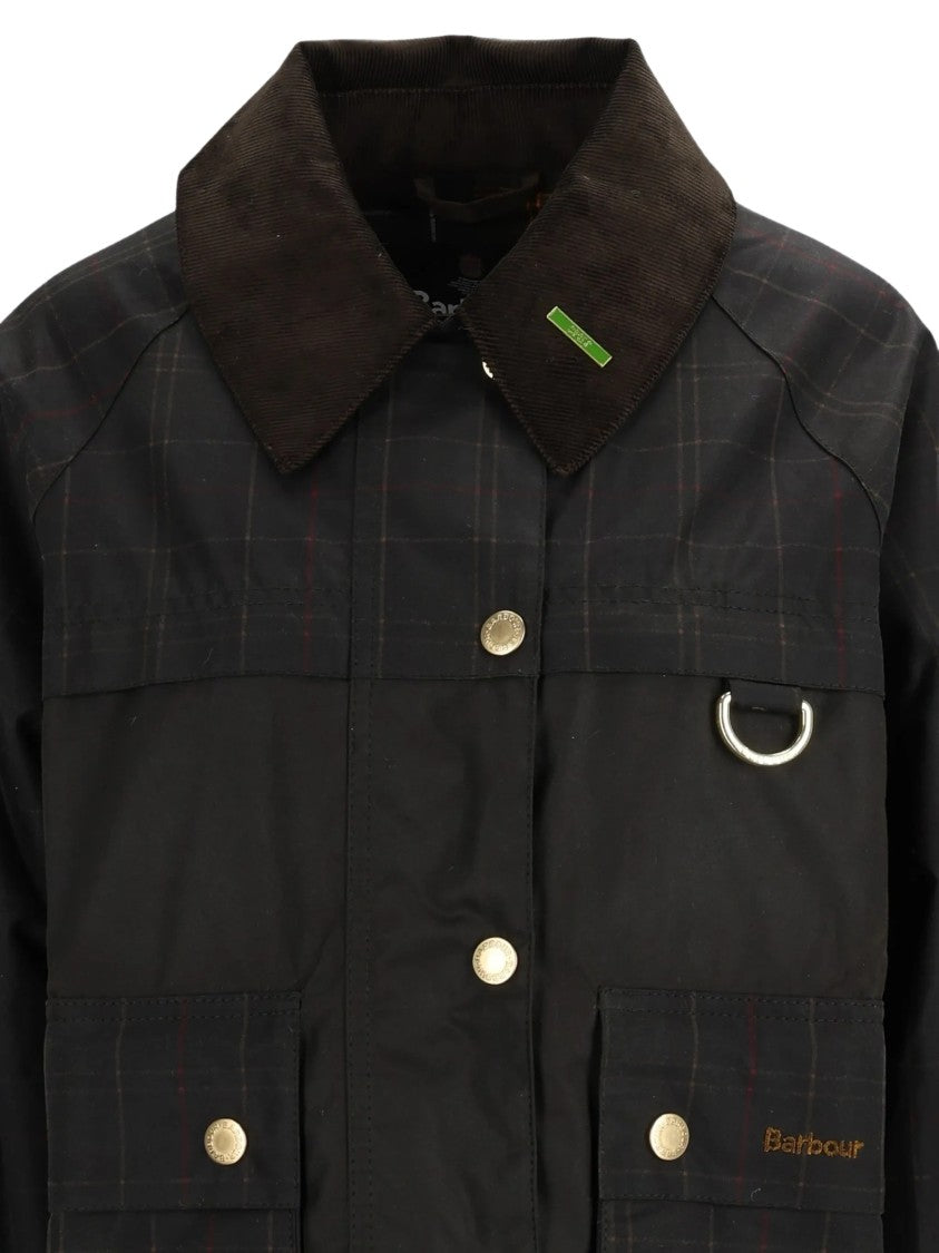 Barbour Waxed Tartan Jacket With Corduroy Collar And Boxy Silhouette