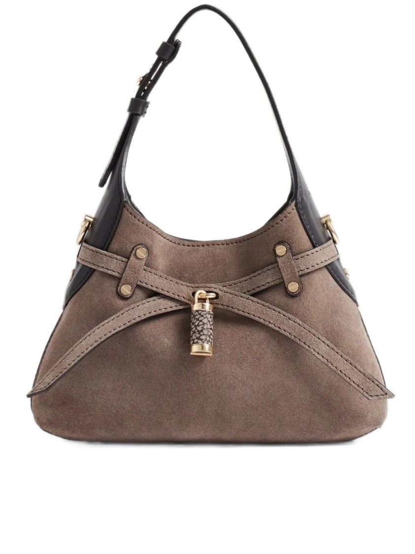Borbonese Mini Suede Hobo Bag With Leather Accents And Gold Hardware