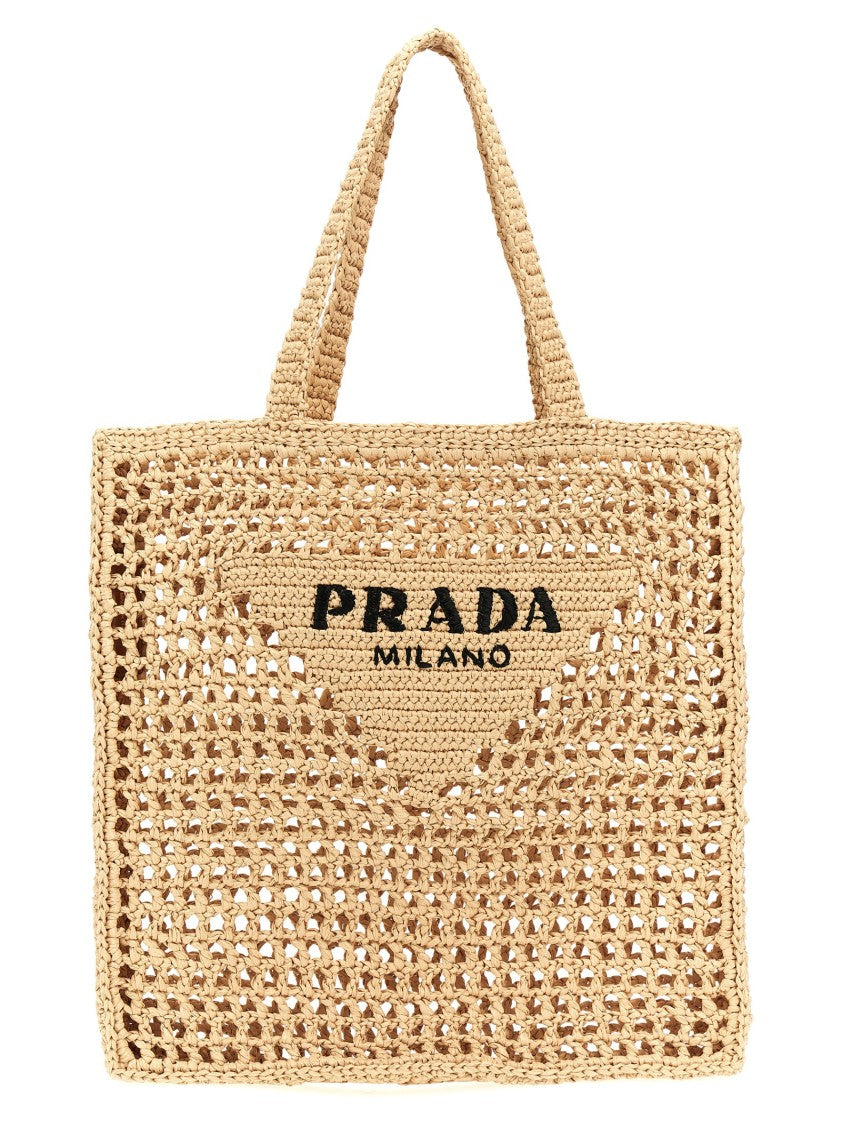 Prada Logo Woven Fabric Shopping Bag