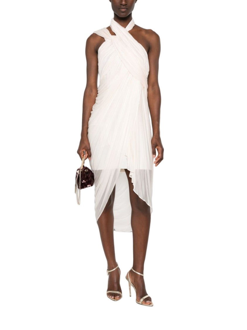 Balmain Asymmetric Hem Draped Halterneck Midi Dress
