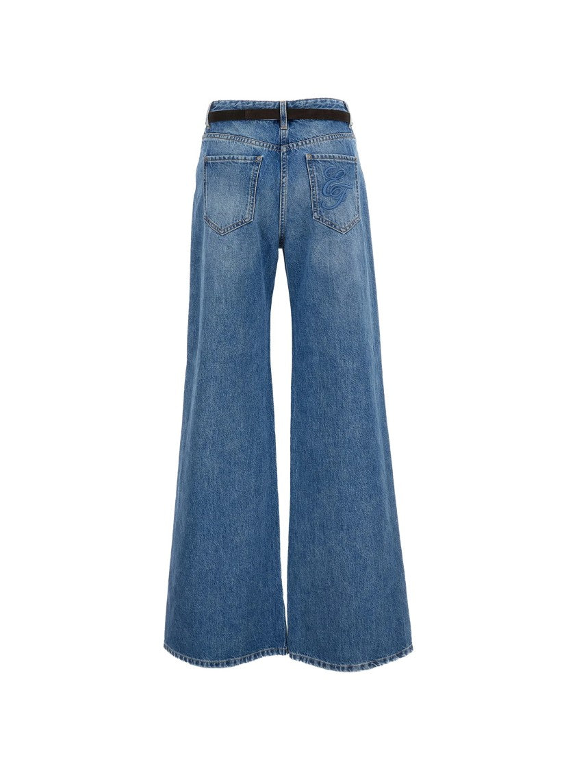 Elisabetta Franchi High-Waisted Wide-Leg Jeans With Gold Buckle Belt