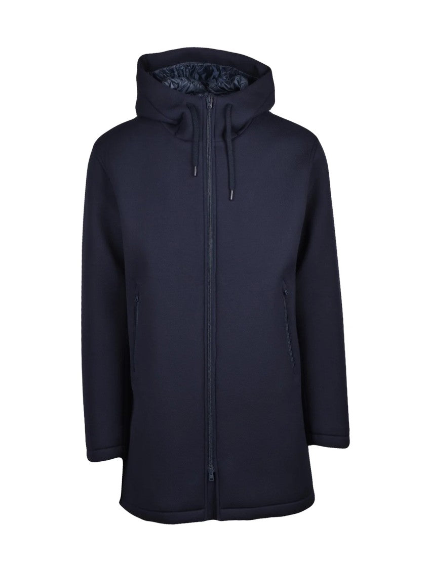 Herno Neoprene-Textured Blue Viscose Herno Overcoat