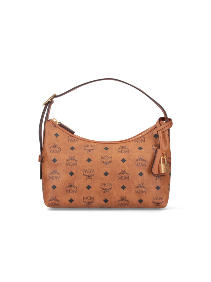 Mcm Arena Hobo Shoulder Bag With Logo Print